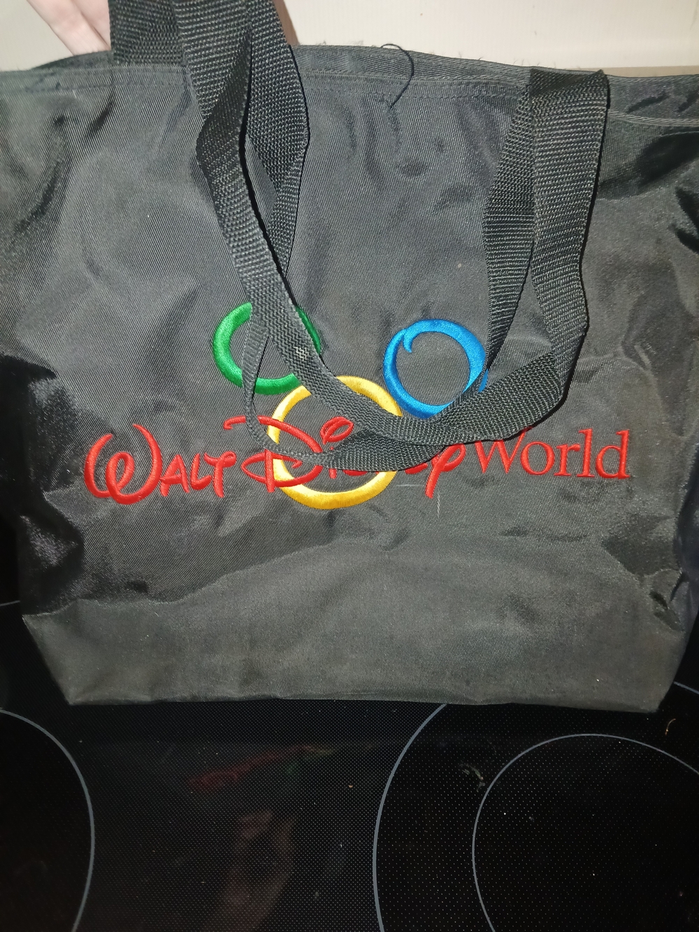 Disney Walt Disney World Black Tote with Red, Yellow, Green, Blue Accents